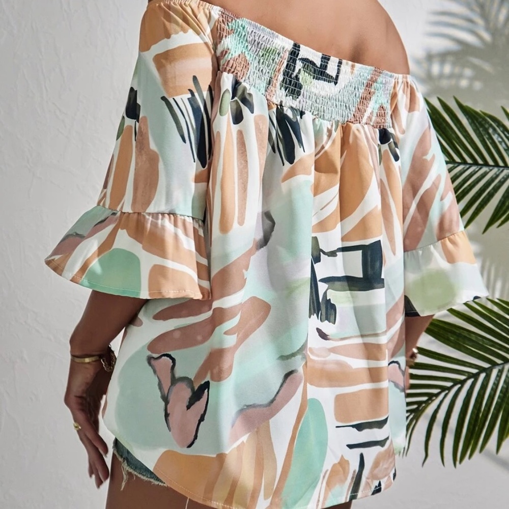 Boho Print Off Shoulder Blouse - Picture 9 of 10